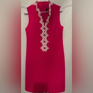 Vince Camuto Applique Sleeveless Shift Dress Pink size‎ 8 White Lace Trim